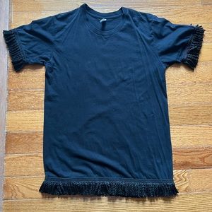 Black Fringe Tassel American Apparel T-Shirt Beach Coverup Size M